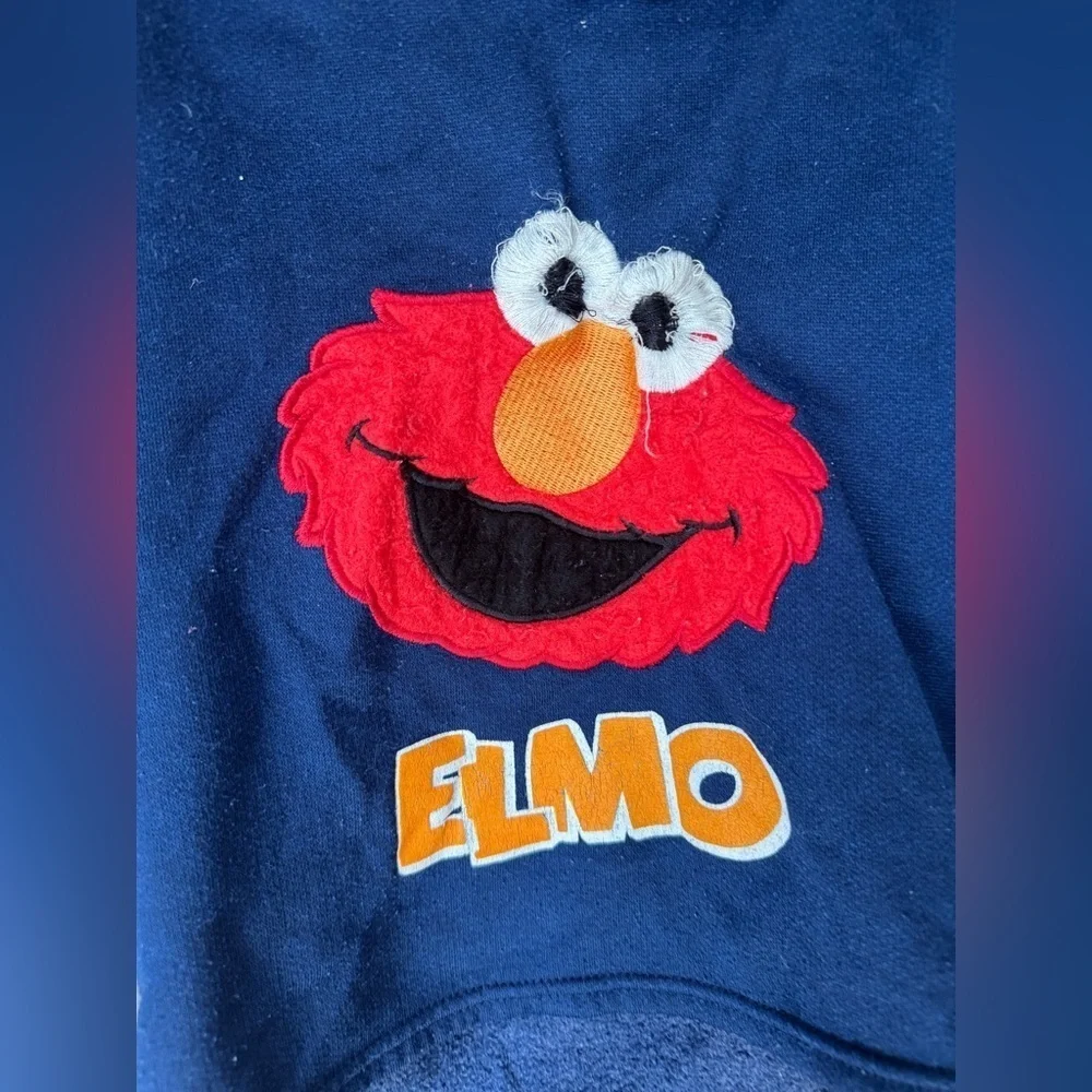 Vintage 2005 Sesame Street Elmo embroidered hoodie sweatshirt navy toddler boy